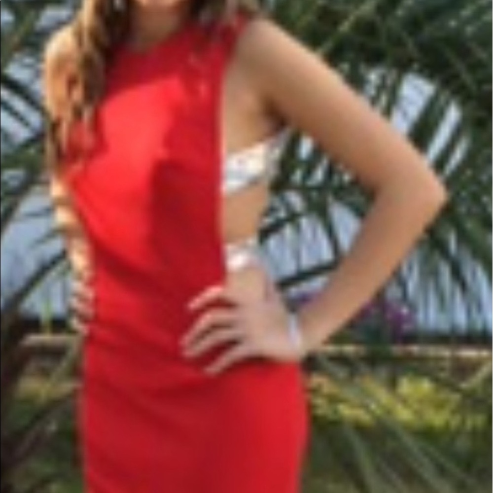 Red and silver sexy prom dress
